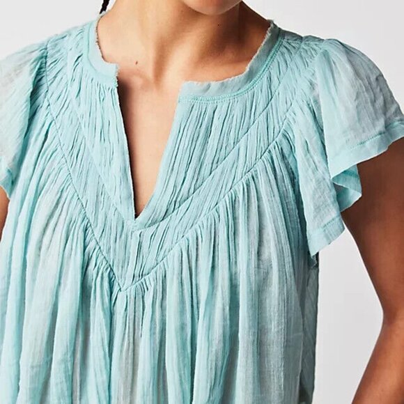 Free People FP One Padma Top Sweetwater Flutter Sleeve Blouse L - Picture 1 of 3